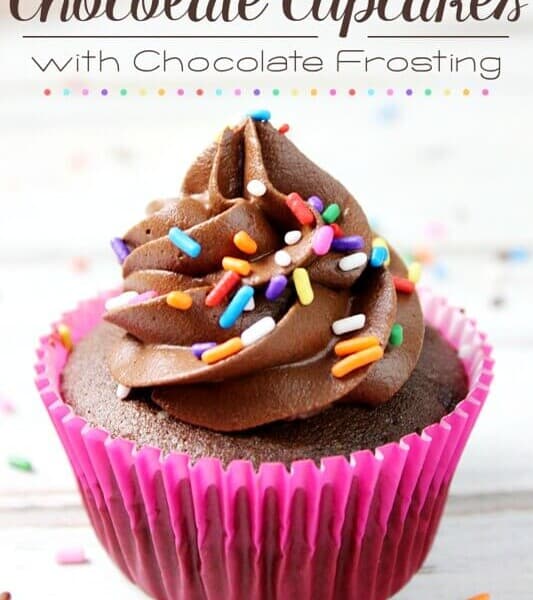 Chocolate Cupcakes with Chocolate Frosting with sprinkles.