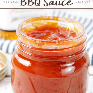 Bourbon Whiskey BBQ Sauce in a jar with the lid removed.