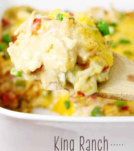 King Ranch Casserole in a white casserole dish.