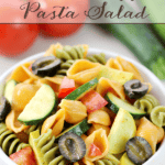Summer Veggie Pasta Salad in a white bowl.