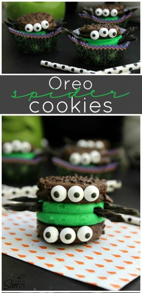 Oreo Spider Cookies laying on a cookie sheet.