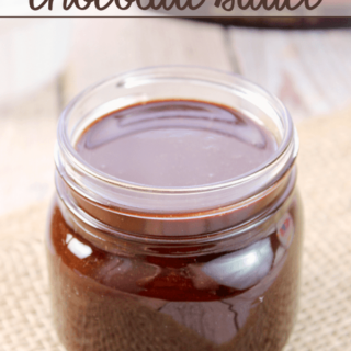 Homemade Chocolate Sauce in a clear jar.