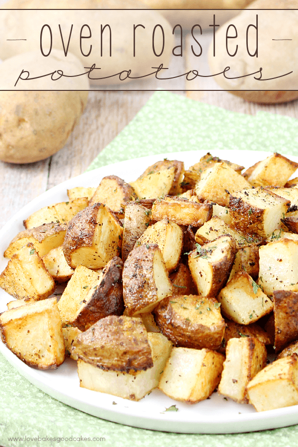 Oven Roasted Potatoes on a white plate.