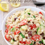 Mediterranean Quinoa Salad in a white bowl.
