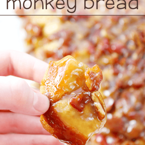 Maple Bacon Monkey Bread in someone's hand with a close up shot for texture.