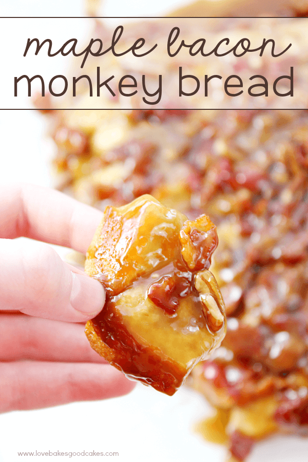 Maple Bacon Monkey Bread in someone's hand with a close up shot for texture.