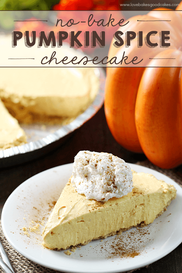 No-Bake Pumpkin Spice Cheesecake on a white plate.