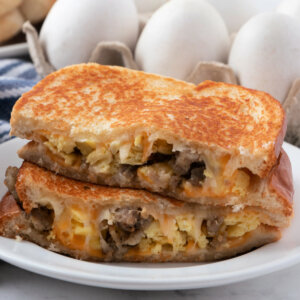 closeup grilled breakfast sandwich