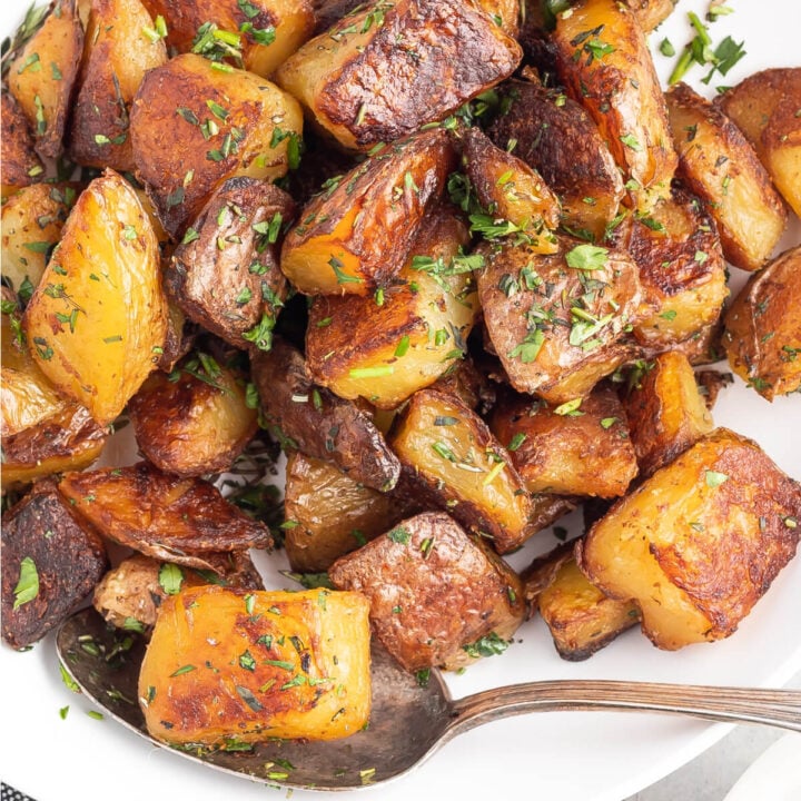 closeup of crispy roasted potatoes