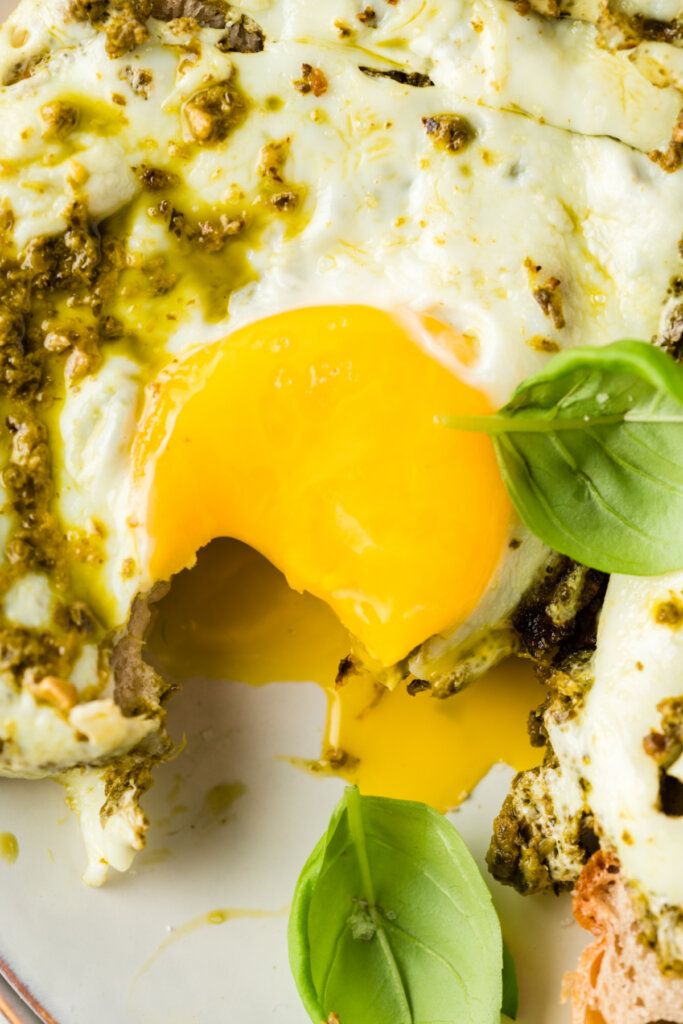 closeup of cooked yolk that has been broken