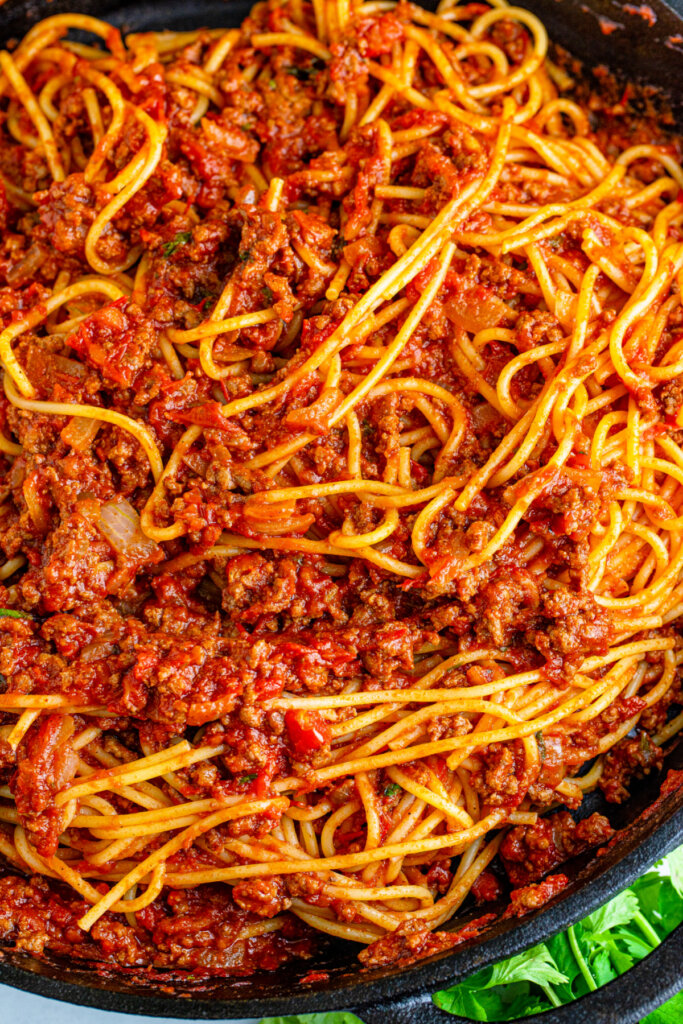 pasta in cooking pan