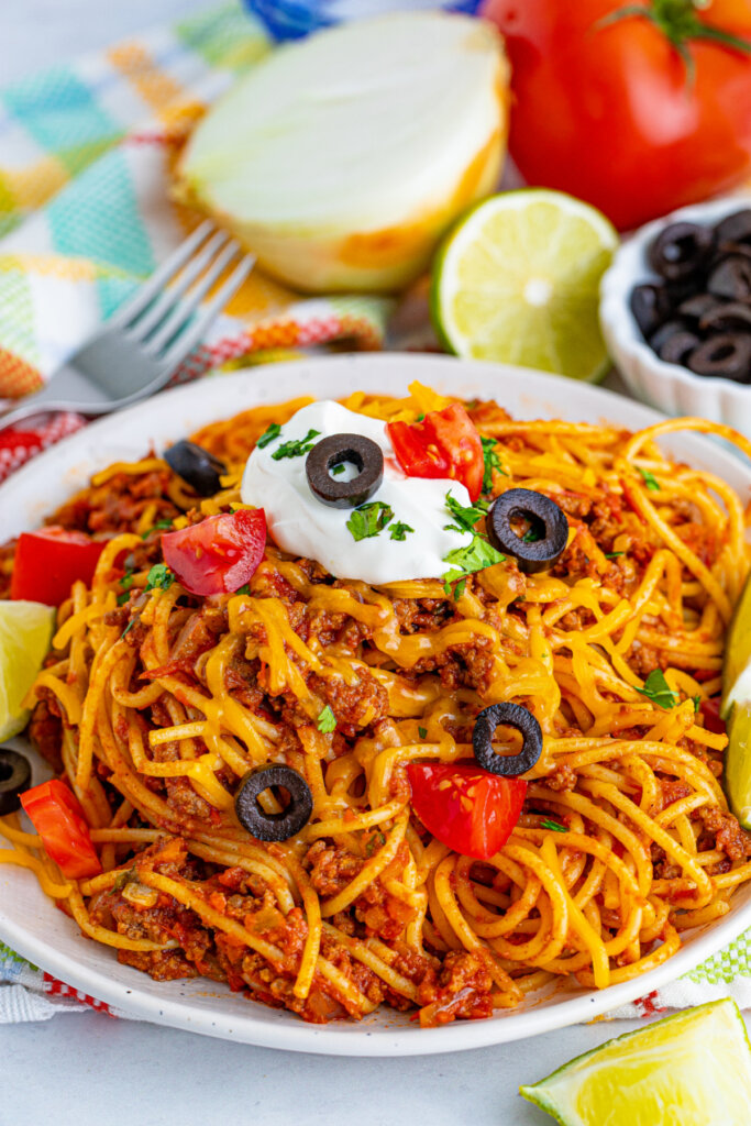 plated taco spaghetti