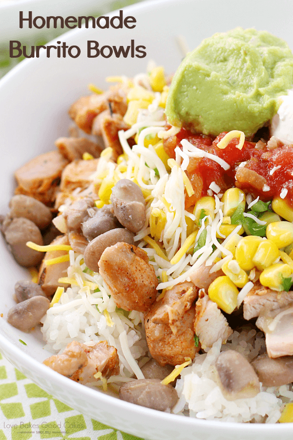 Homemade Burrito Bowl in white bowl.