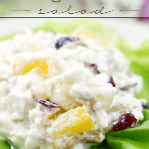 Pineapple Cottage Cheese Salad on a white plate.