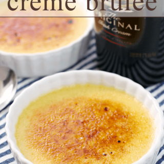 Irish Cream Crème Brûlée in 2 white bowls.