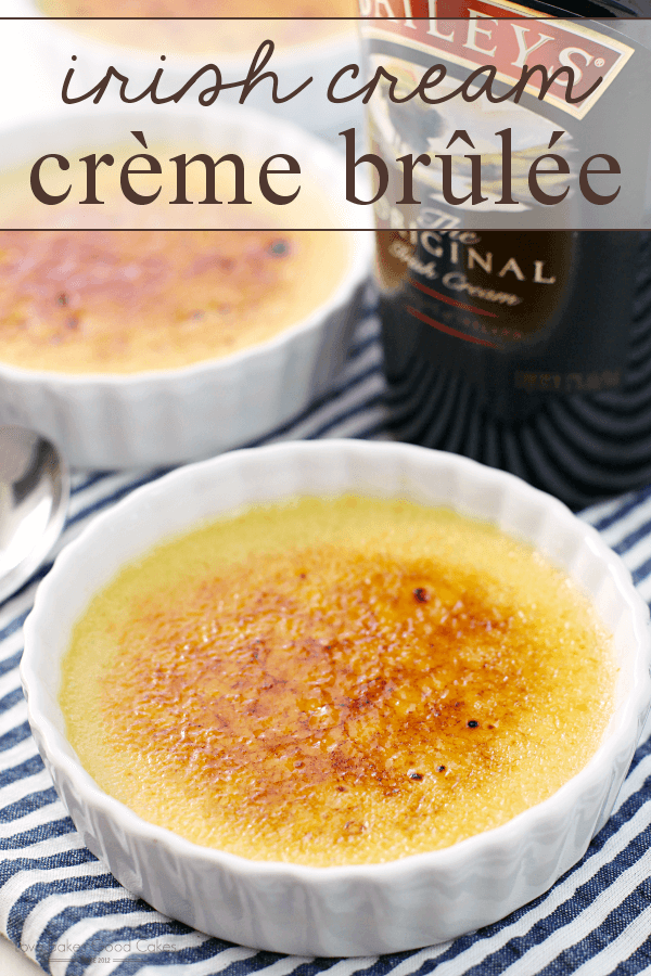 Irish Cream Crème Brûlée in 2 white bowls.