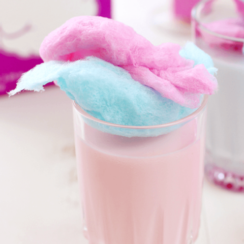 Cotton Candy Shooter in a glass with cotton candy.