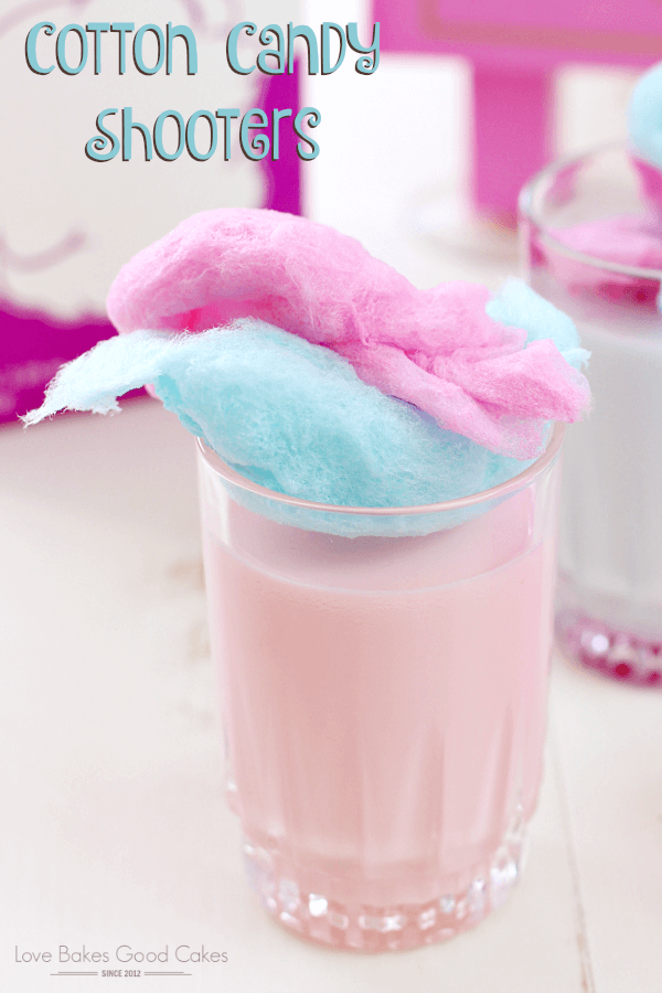 Cotton Candy Shooter in a glass with cotton candy.