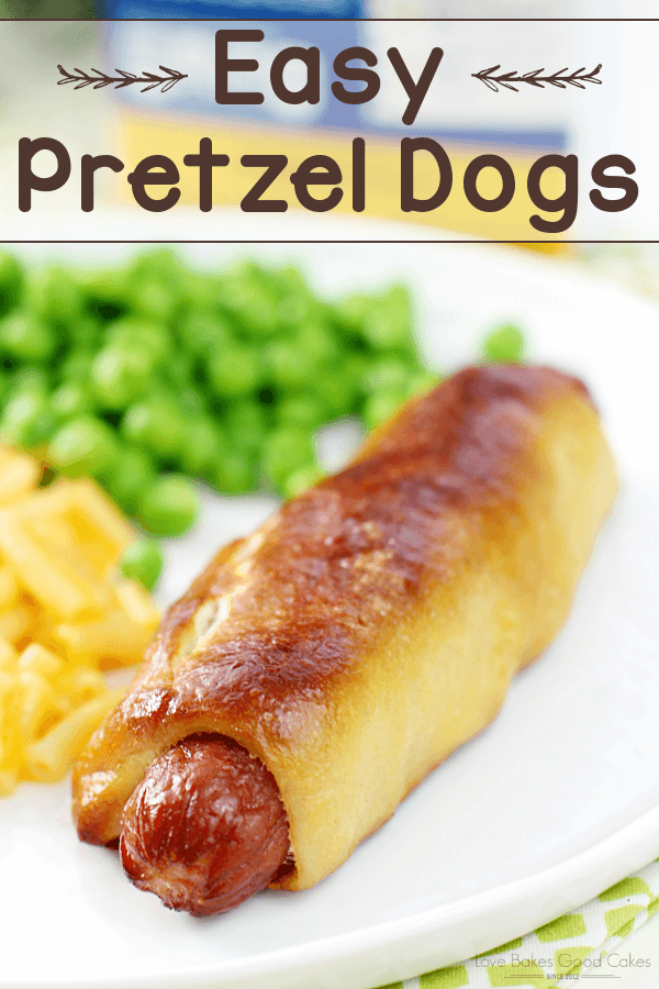 Easy Pretzel Dog on a white plate close up.