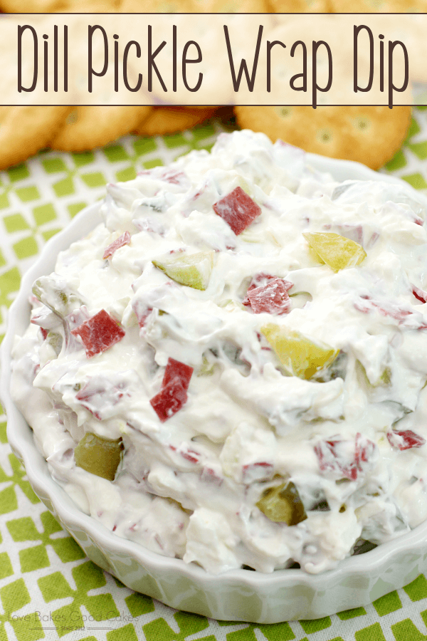 Dill Pickle Wrap Dip in a white bowl with crackers.