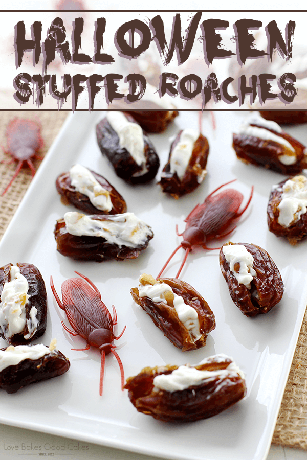 Halloween Stuffed Roaches on a white serving plate.