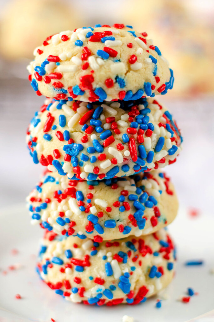 red white and blue biscuits stacked