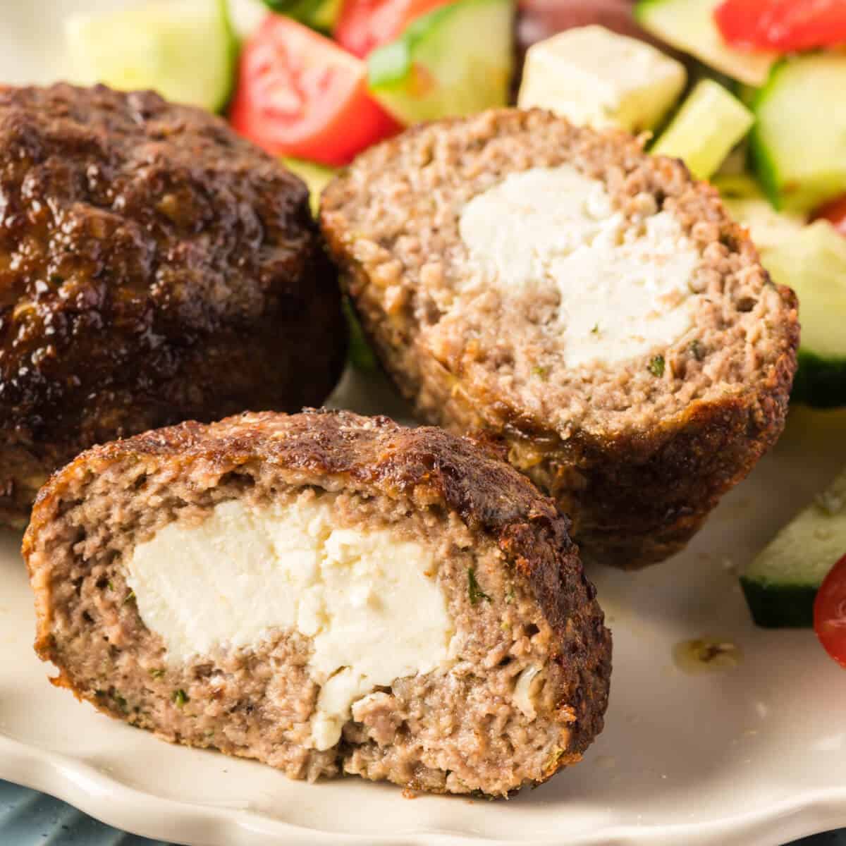 Air Fryer Feta Stuffed Bifteki - Love Bakes Good Cakes Air Fryer Feta Stuffed Bifteki - Love Bakes Good Cakes