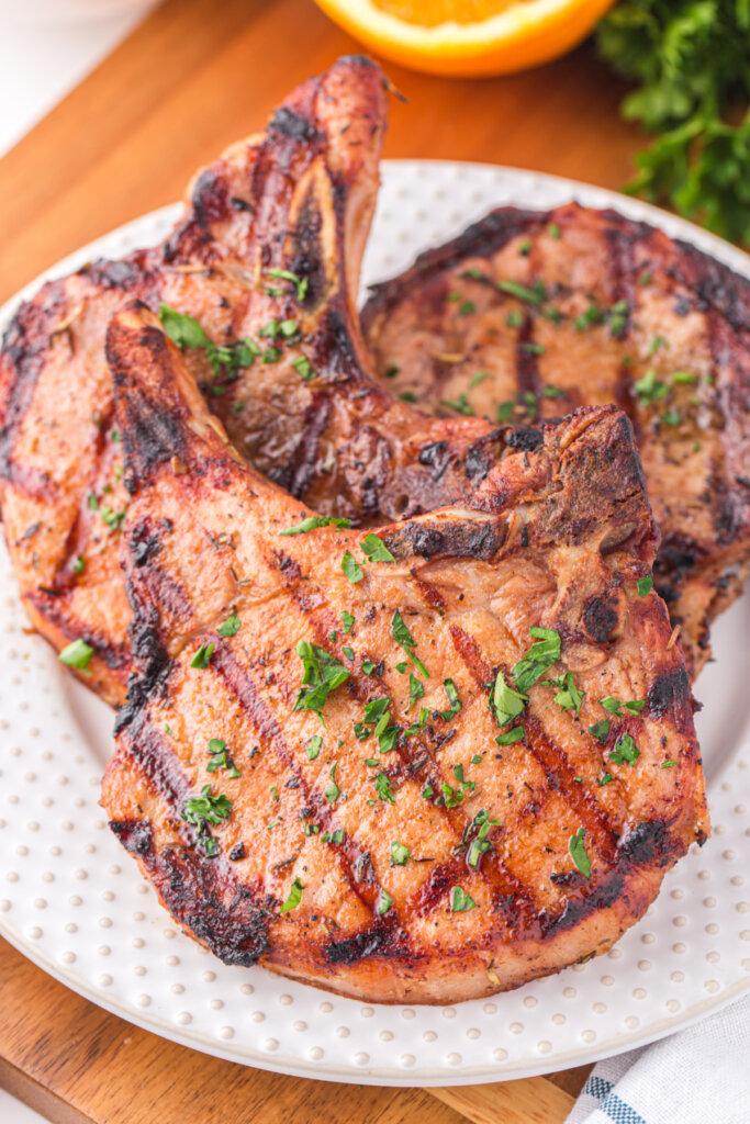 grilled pork chops on plate
