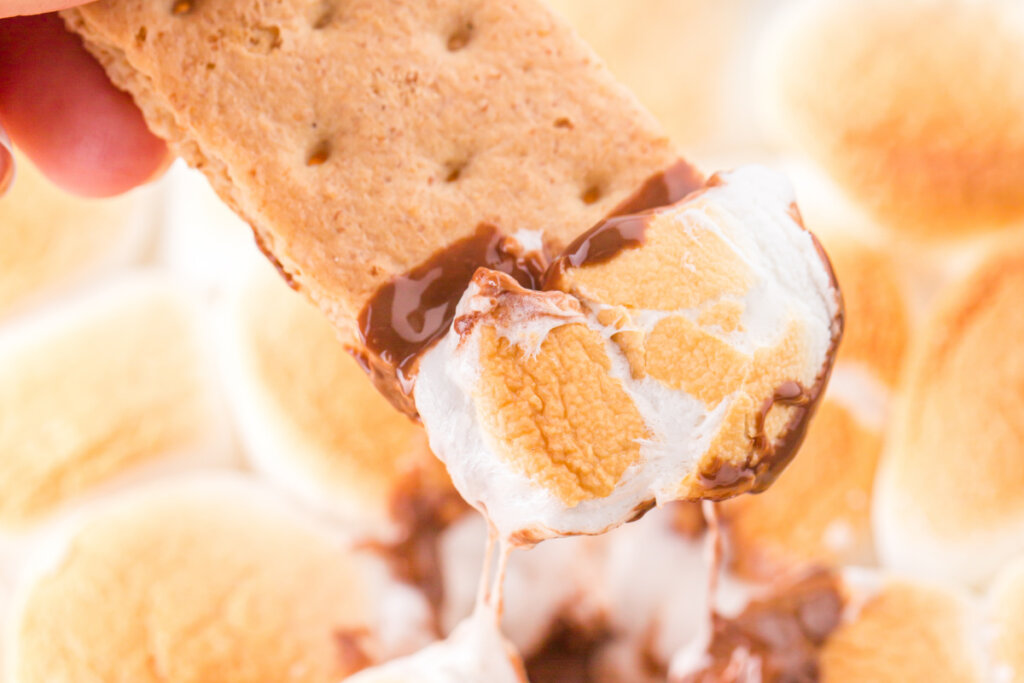 smores dip on graham cracker