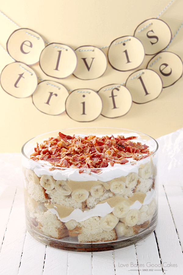 Elvis trifle cake in a glass bowl.