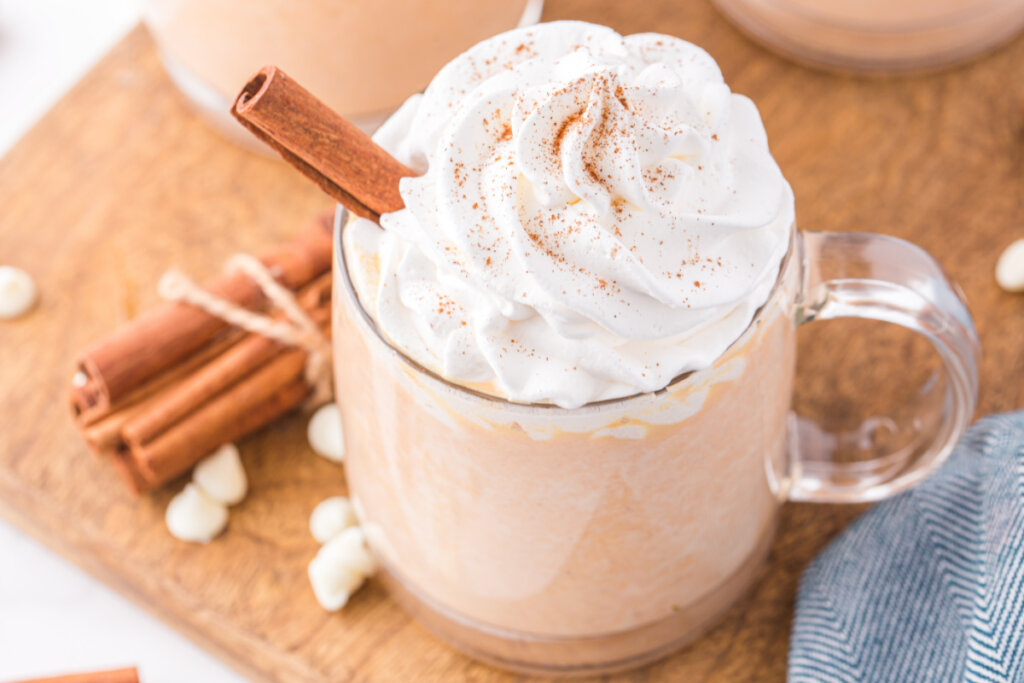 glass of pumpkin spice hot chocolate