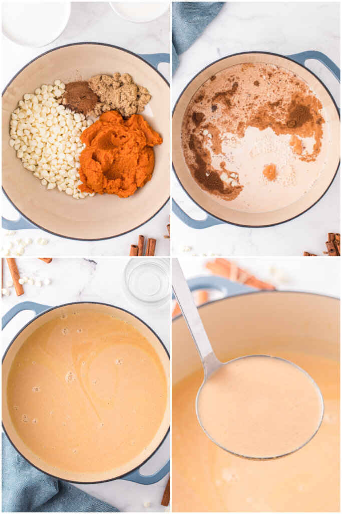 how to make pumpkin spice white hot chocolate collage