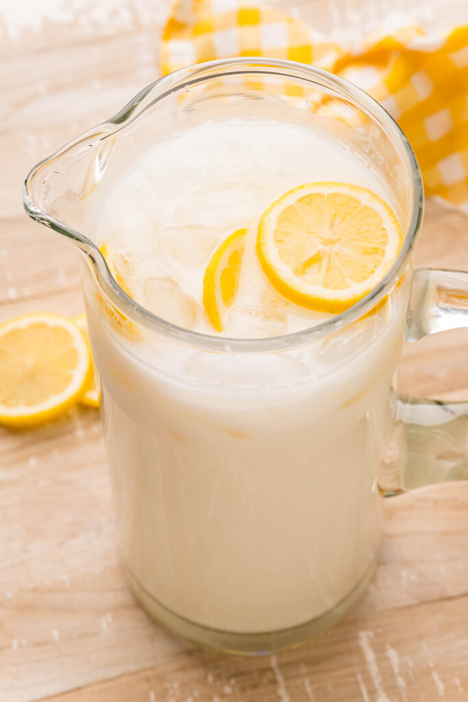 pitcher full of creamy lemonade recipe