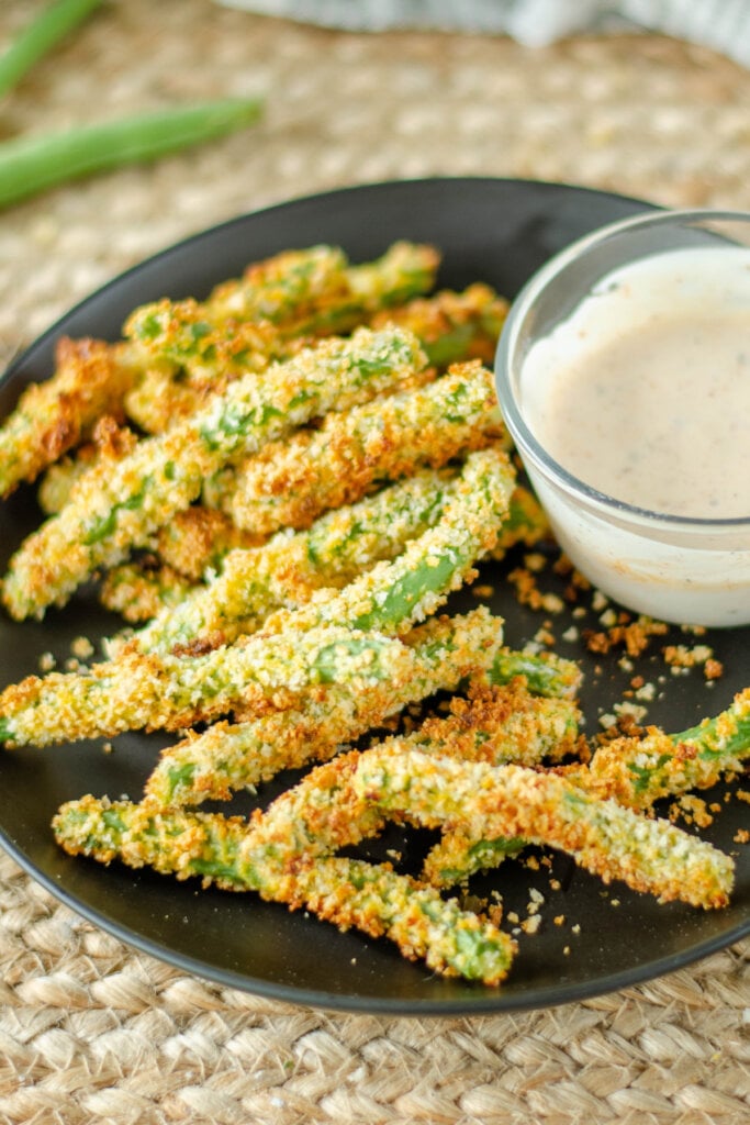 plate with green bean fries and kicking ranch dipping sauce