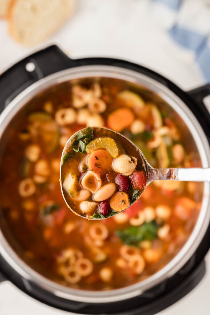 ladle full of minestrone soup over and instant pot