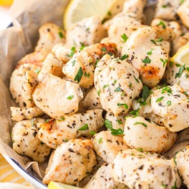 closeup of lemon chicken bites