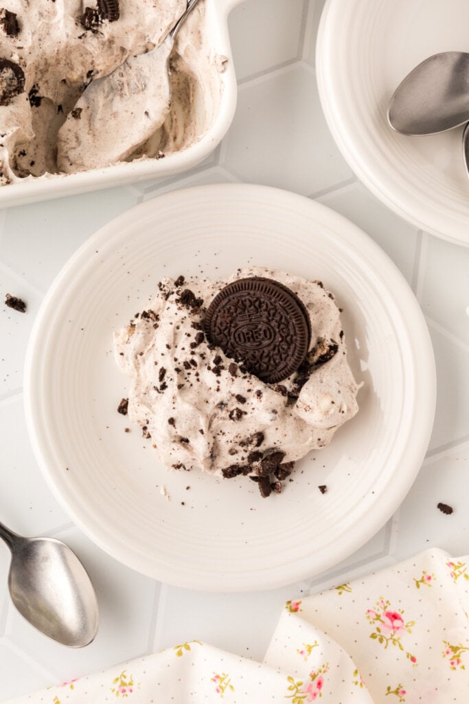 oreo fluff salad on white plate