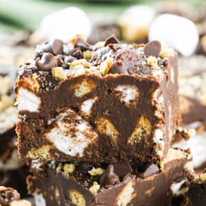 closeup of s'mores fudge square