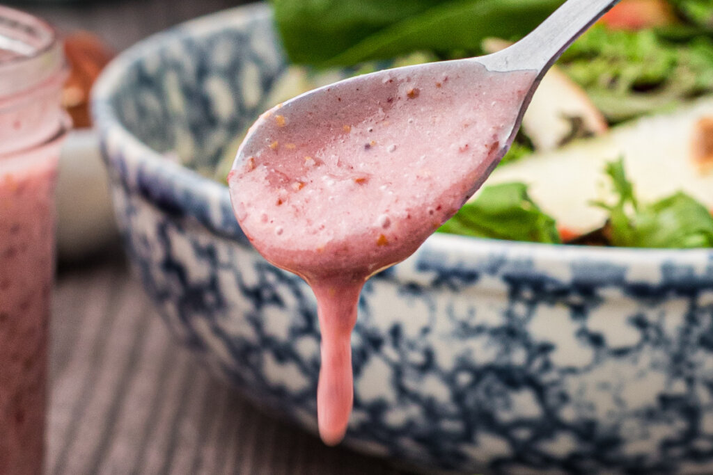 spoon with cranberry vinaigrette