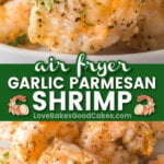 air fryer garlic parmesan shrimp pin collage