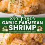 air fryer garlic parmesan shrimp pin collage