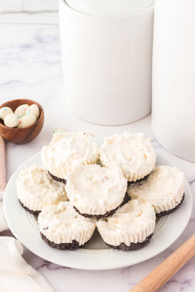 mini easter cheesecakes on plate