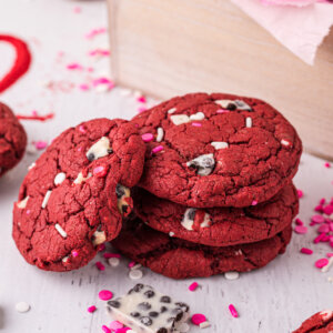 stacked red velvet cookies