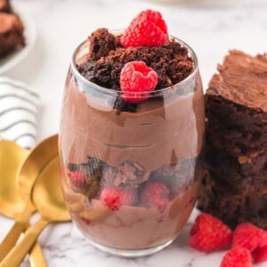 brownie parfait in glass