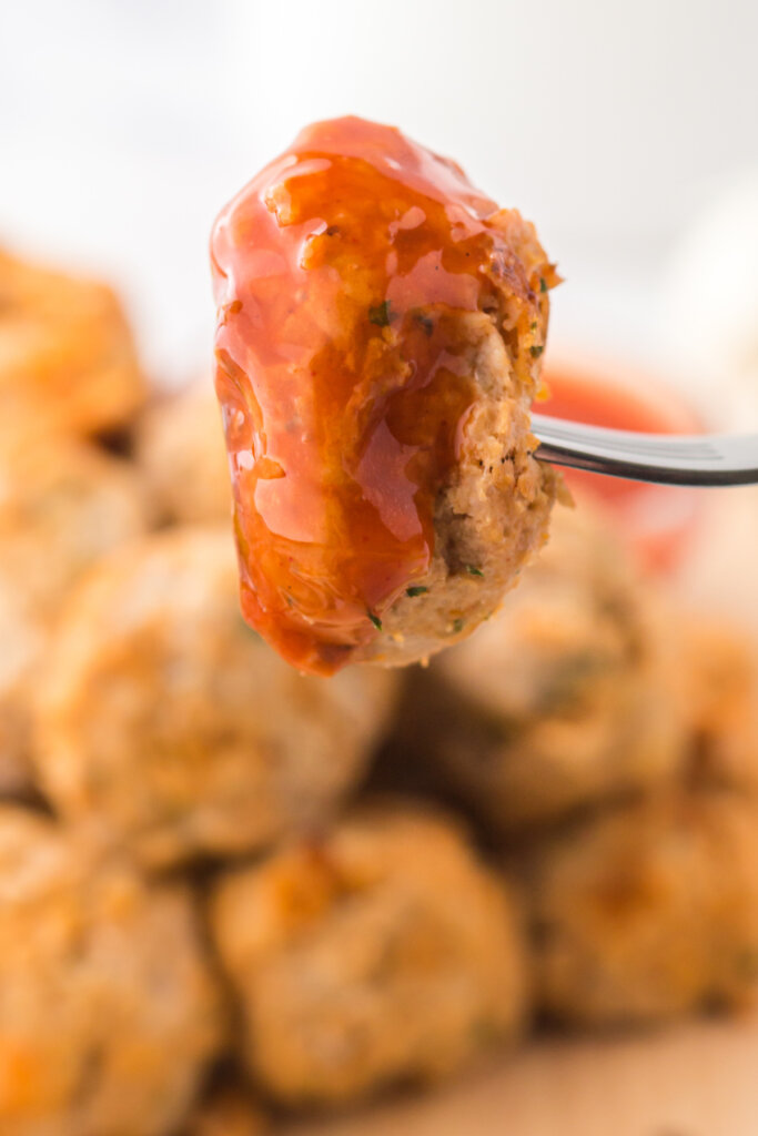 buffalo chicken meatball on fork