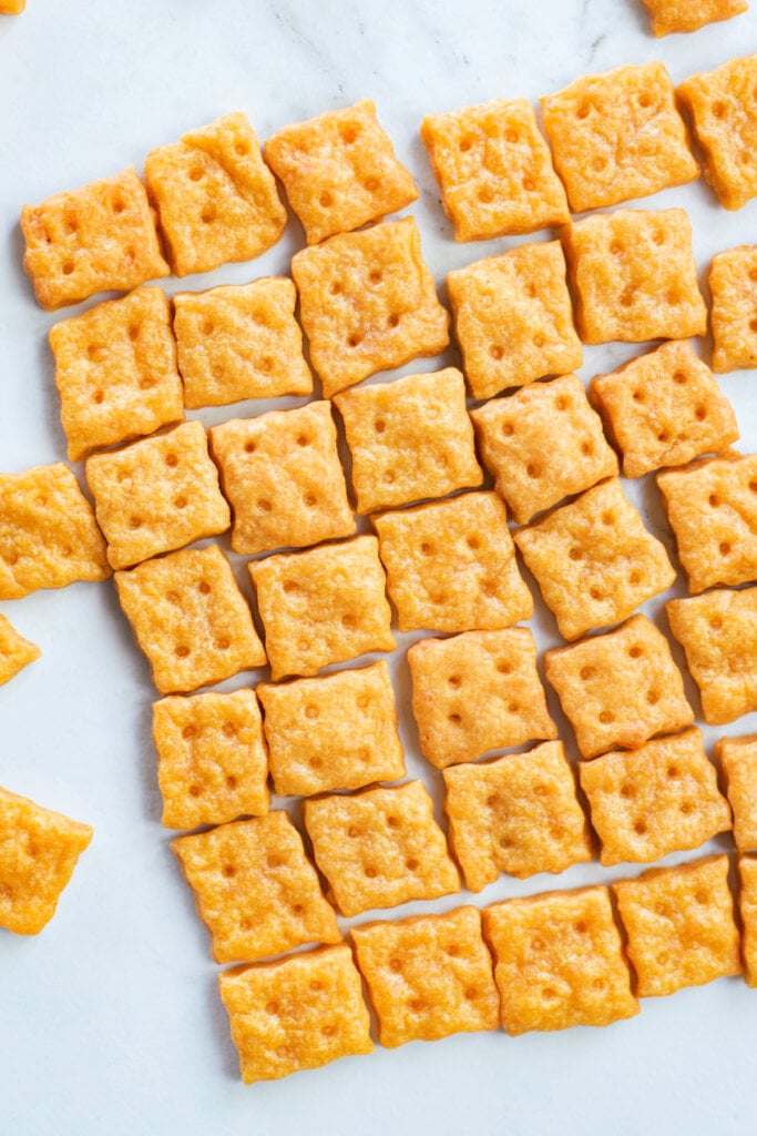 cheese crackers on white background