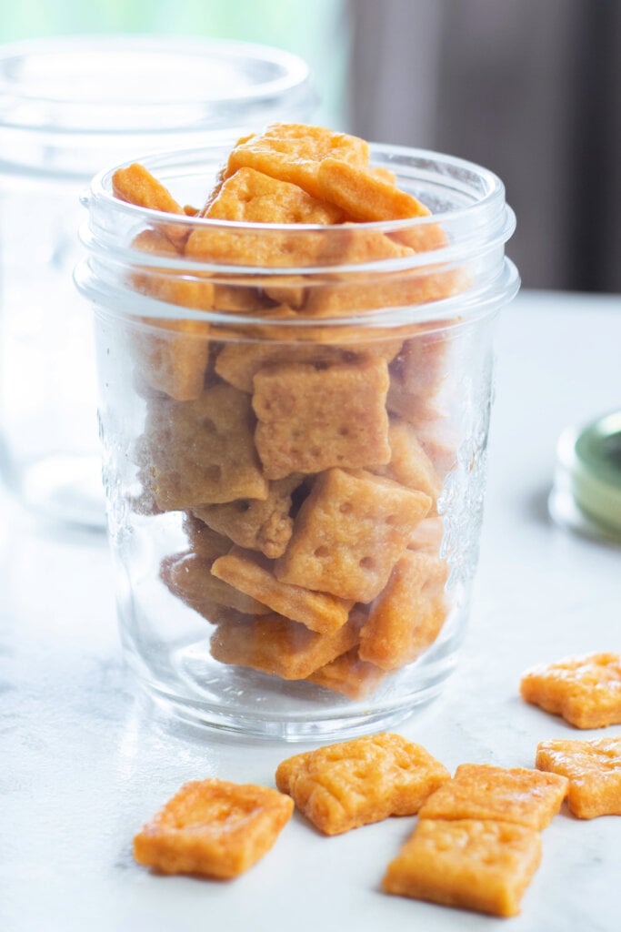 cheese crackers in glass jar