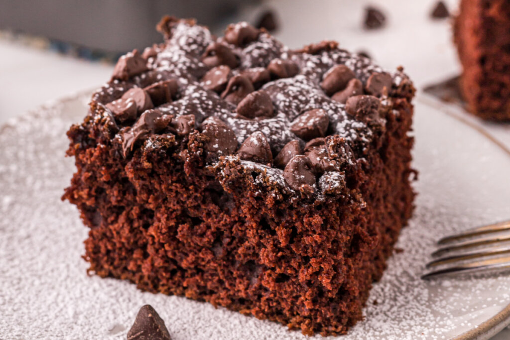 square of chocolate snack cake on plate