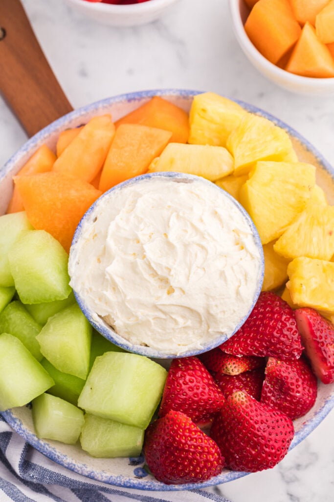 fruit platter with cream cheese fruit dip
