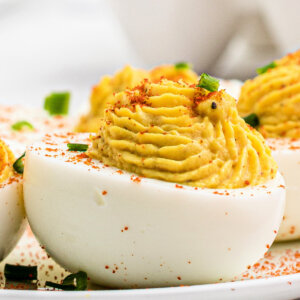 closeup horseradish deviled egg